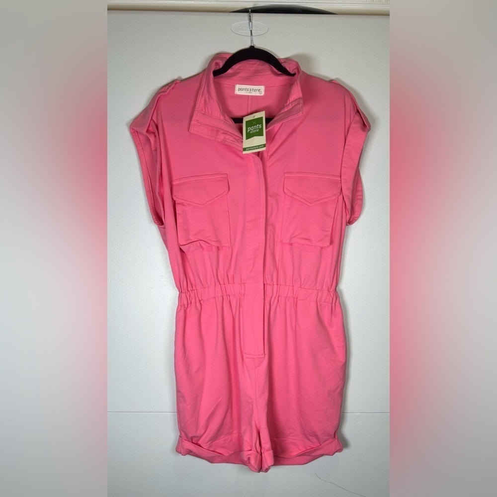 NWT Pink Shorts Romper by Pants Store. Zip Up Front, Elastic Waist w/ Pockets.